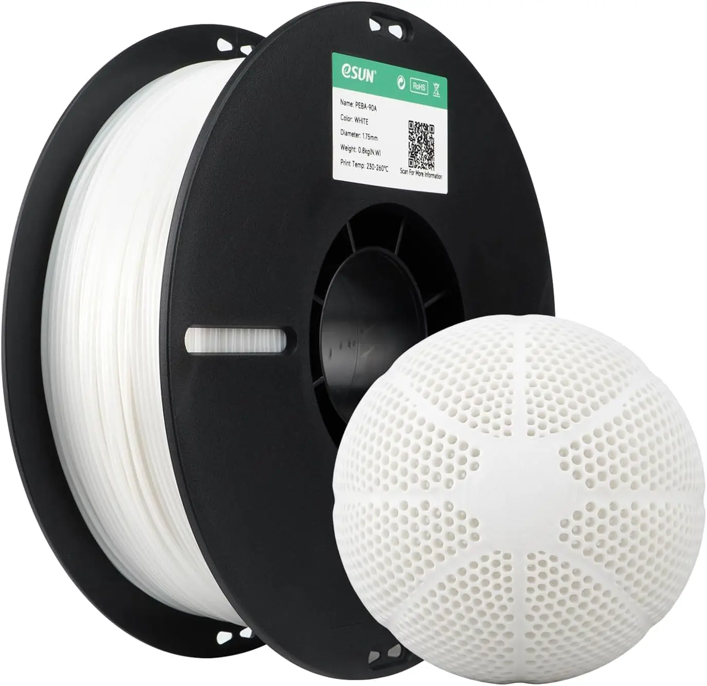 

eSUN PEBA 90A Flexible 3D Printer Filament 1.75mm, 0.8kg (1.76lbs) Spool, 70% High Energy Return & Rebound, Lightweight