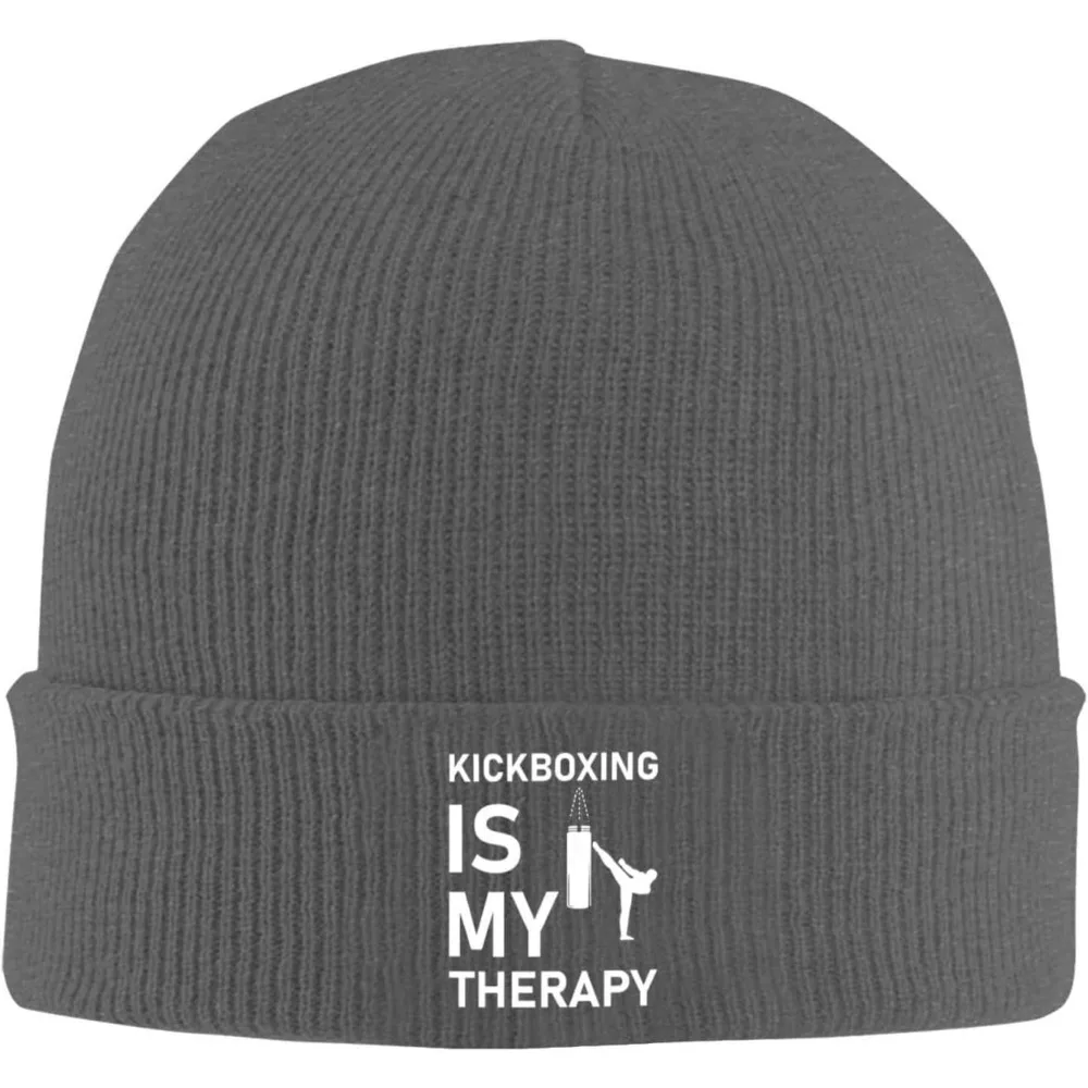 Kickboxing is My Therapy Winter Knit Cap Soft Ski Hat Unisex Black Beanie Hat for Men Women Winter Hat