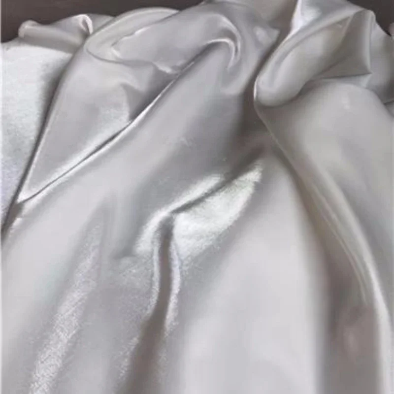 Pure White Imitation Leather Fabric Imitation Acetate Satin Crack Texture Jacket Retro Clothing DIY Autumn Winter Thick Fabric