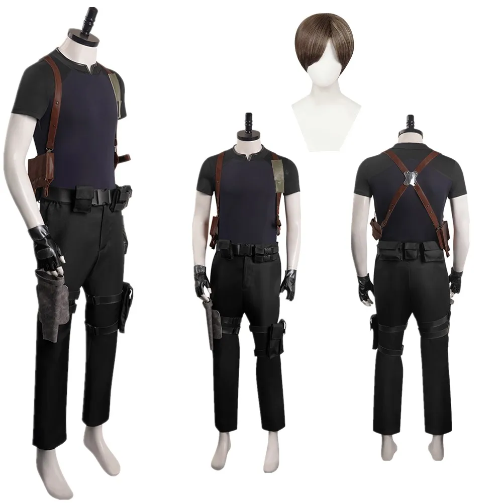 Man Biohazard Inwoner 4 Remake Leon S Kennedy Evil Cosplay Kostuum Jas Jas Tops Broek Fantasia Outfits Halloween Feestpak