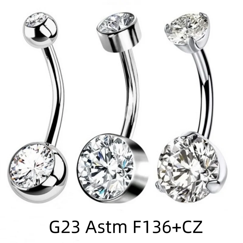 

Lot10PCS Body Jewelry-G23 Titanium CZ Internally Thread Navel Belly Button Body Piercing 14Gx10x5/8mm Curve Barbells Belly Rings