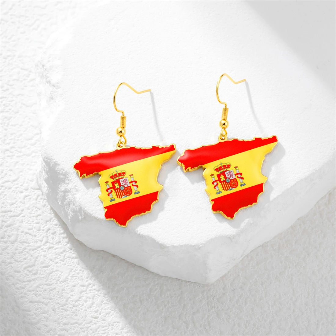 Eueavan Spanien-Kartenflaggen-Ohrringe für Frauen, Edelstahl, UV-bedruckt, geografische Spanien-Hängeohrringe, ethnischer Schmuck, Geschenk – Detail 4