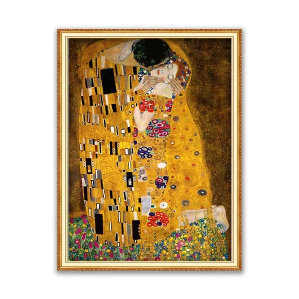 Ölgemälde-Set nach Zahlen, Gustav Klimt, „Der Kuss“, berühmtes Kunstwerk, Leinwandbild für Erwachsene, zum Selbermachen, zur Dekoration des Zuhauses, als Geschenk, ohne Rahmen.