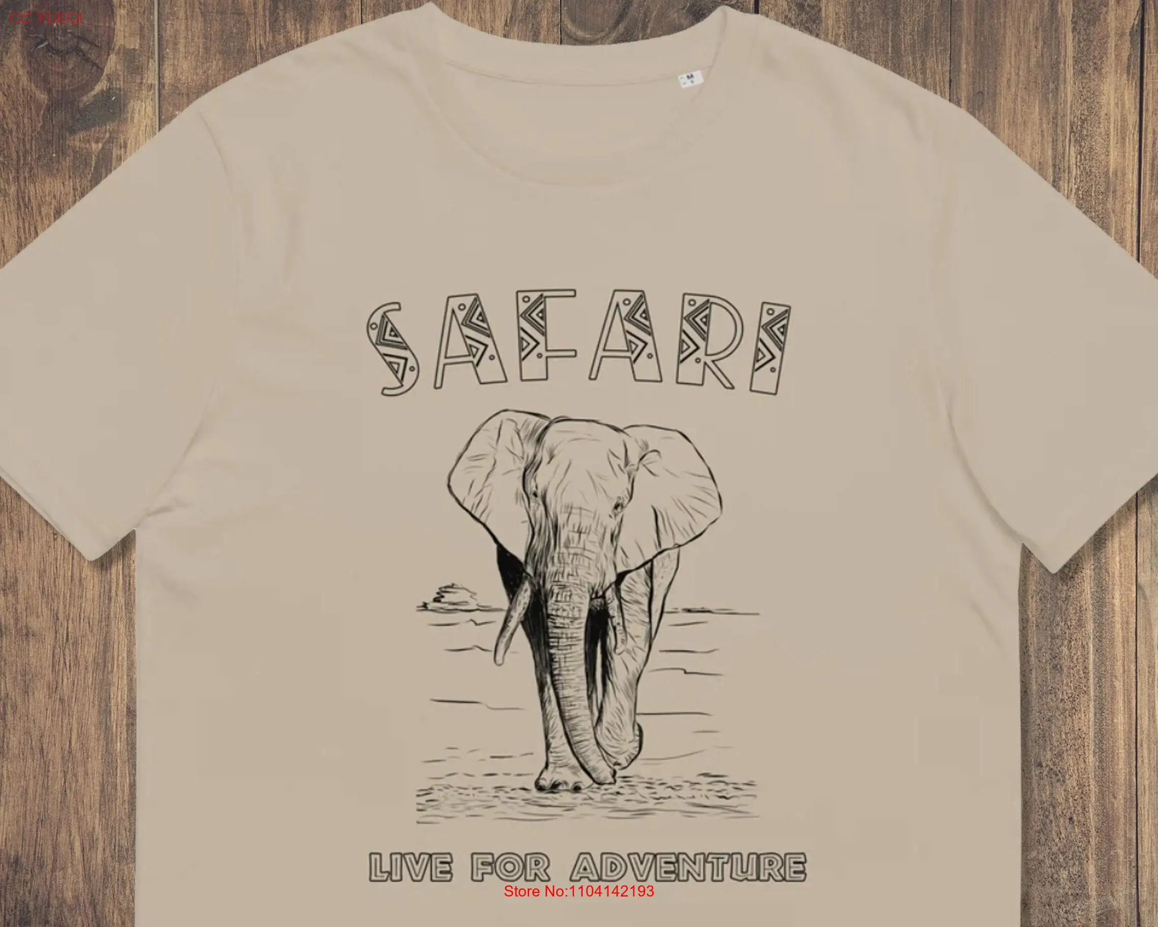 Safari T Shirt Elephant Live For Adventure Organic Cotton African Wildlife South Africa Kenya Tanzania Botswana