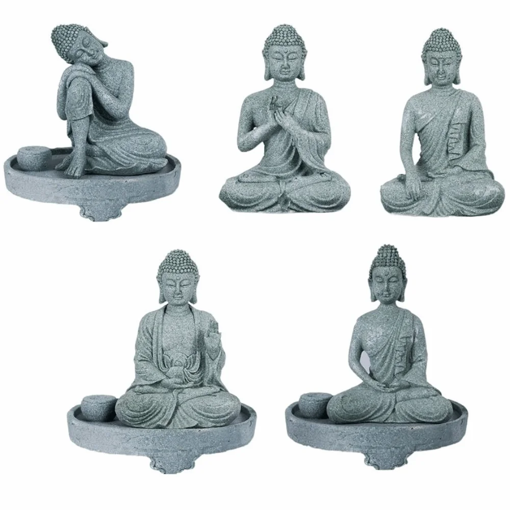 

Green Sandstone Meditating Buddha Statue Portable Bonsai Style Zen Incense Holder Stable Feng Shui Figurine Home Decor