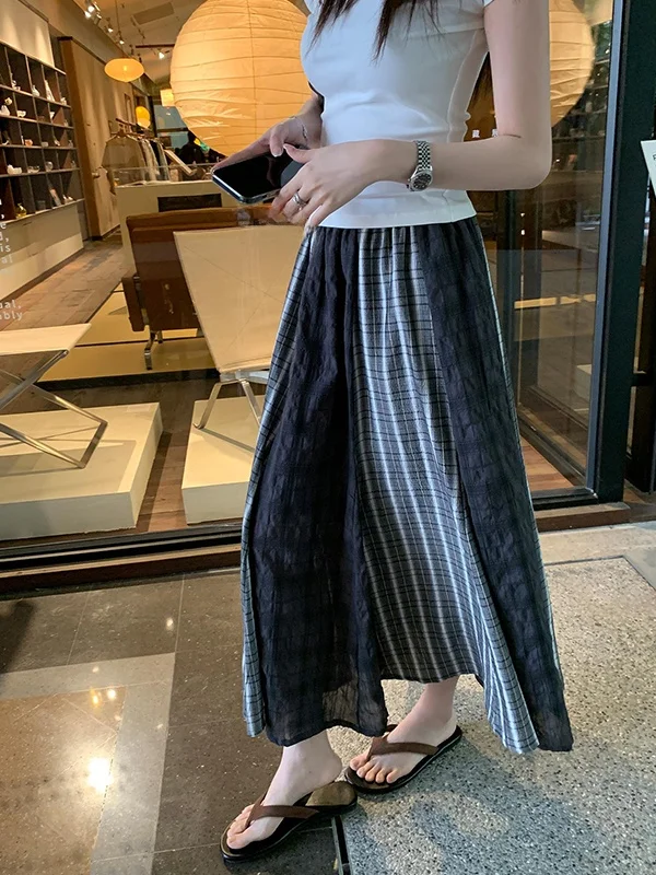 

plus Size High Waist Midi A-Line Skirt Korean Sle Autumn Winter Plaid Patchwork Women's Faion Casual Skirts