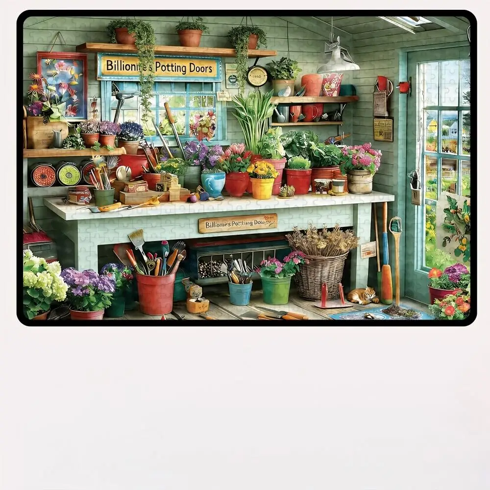 Vintage Scenery Jigsaw Puzzle, Seaside Windmill Village, Greenhouse Potting Room, Lake House, Butterfly Bird Forest Cabin