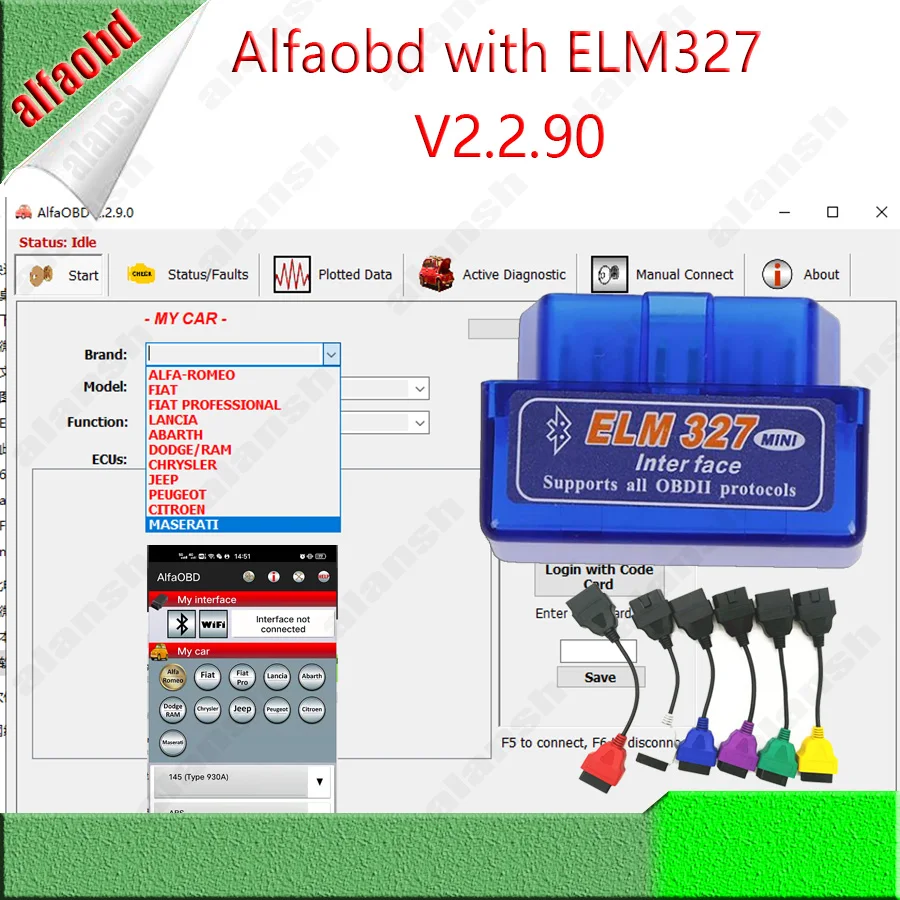 2024 AlfaOBD V2.3.2 Work with ELM327 Adapter for Fiat / Alfa Romeo / Lancia