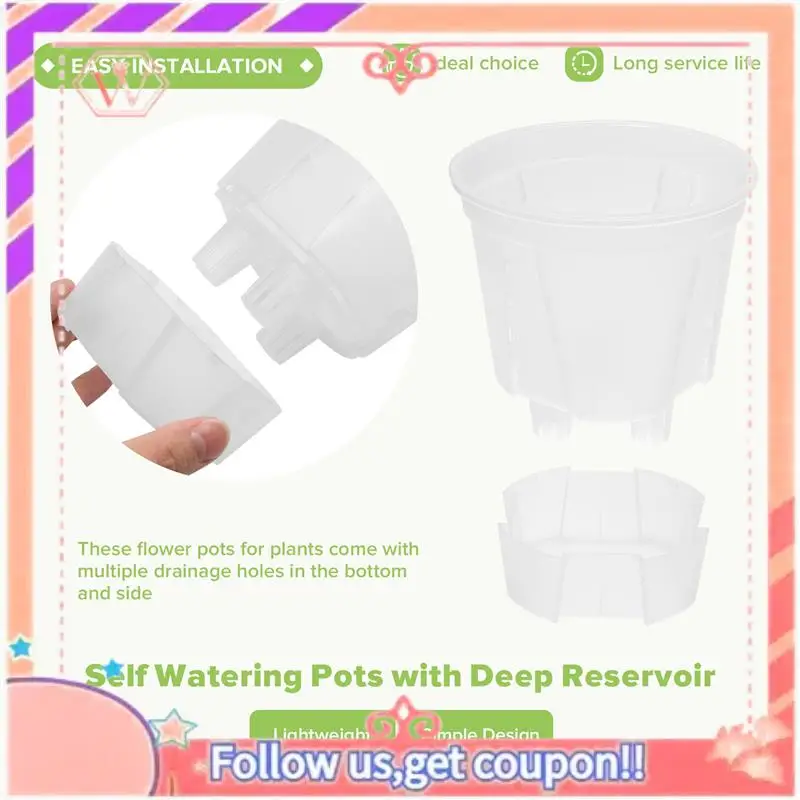 6 Inch Transparent Plastic Nursery Plant Pots Self Watering Planters 5 Pack With Deep Reservior Highly Recommended