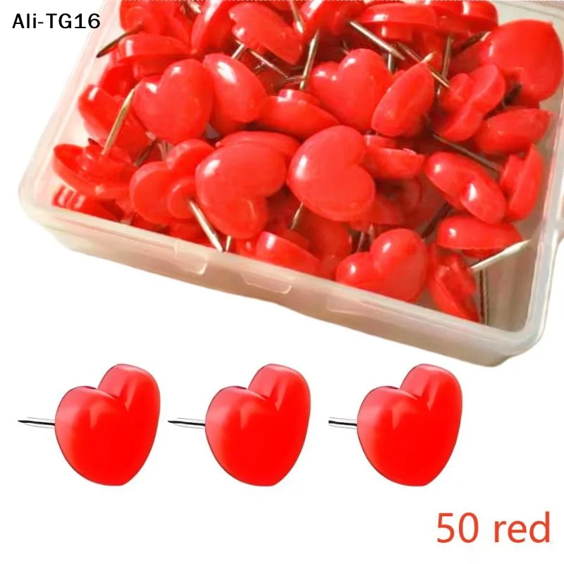 【A1y】50/100Pcs 2026 Heart Shape Plastic Quality Cork Board Safety Colored Thumbtacks Pushpins Office School Accessories Supplies