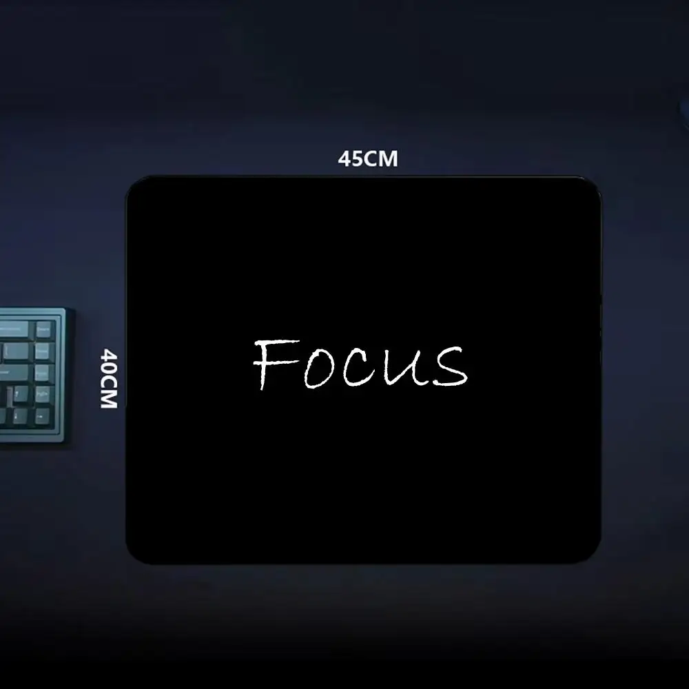 Focus Letter Black Mouse Pad 40X45 Large Square Computer Office Game Table Mats Rubber Anti-slip Mousepads Small Decor Desk Pads