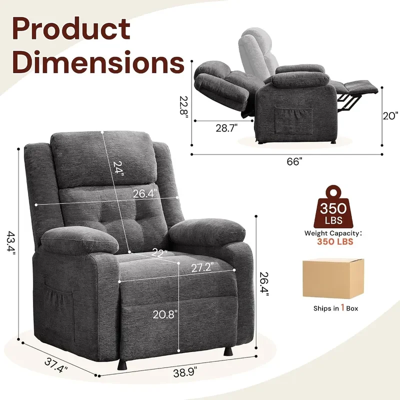 Power Recliner Chair for Adults Oversized Electric Recliner with Thickened Cushions Reclining Chair for Bedroom Living Room