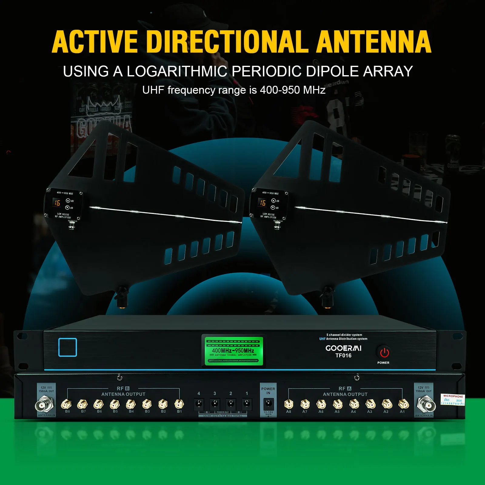 GOOERMI TF10-16 Microphone antenna amplifier 10-16 Channel Antenna distribution system 450-960mhz RF Signal booster amplifier