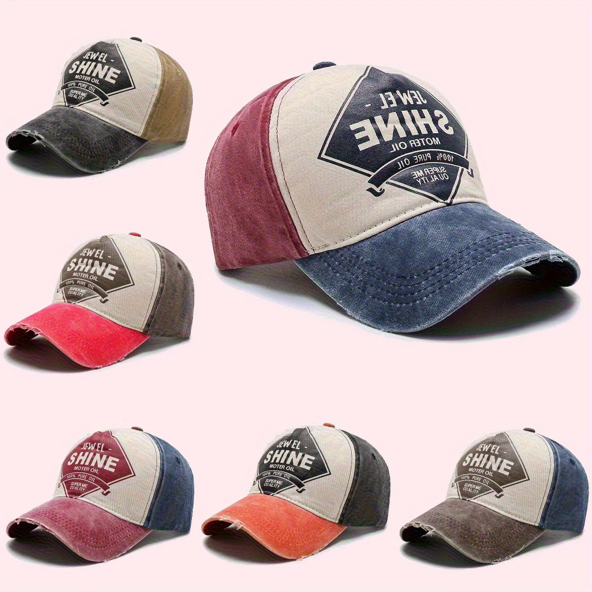 

Street Hip Hop Hat Vintage Washed Letter Print Baseball Cap Outdoor Riding Travel Duck Tongue Fashion Colour Blocking Sun Hat