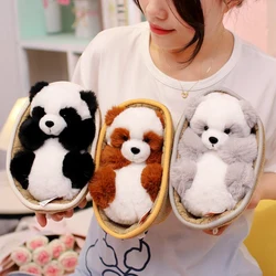 Kawaii Simulation Plush Panda Toys Pet Doll Soft Stuffed Animal Rare Giant Pandas In The Basket Baby Kids Appease Toys Nice Gift