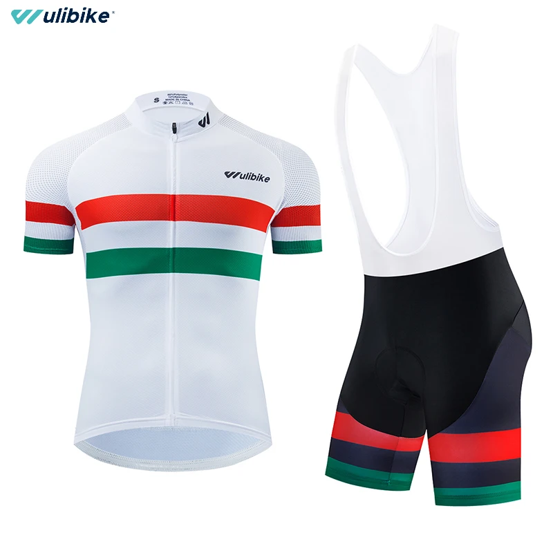 

Wulibike cycling short sleeve bib set men's bicycle clothes outdoor sport breathable cycling jersey suit man uv protection italy