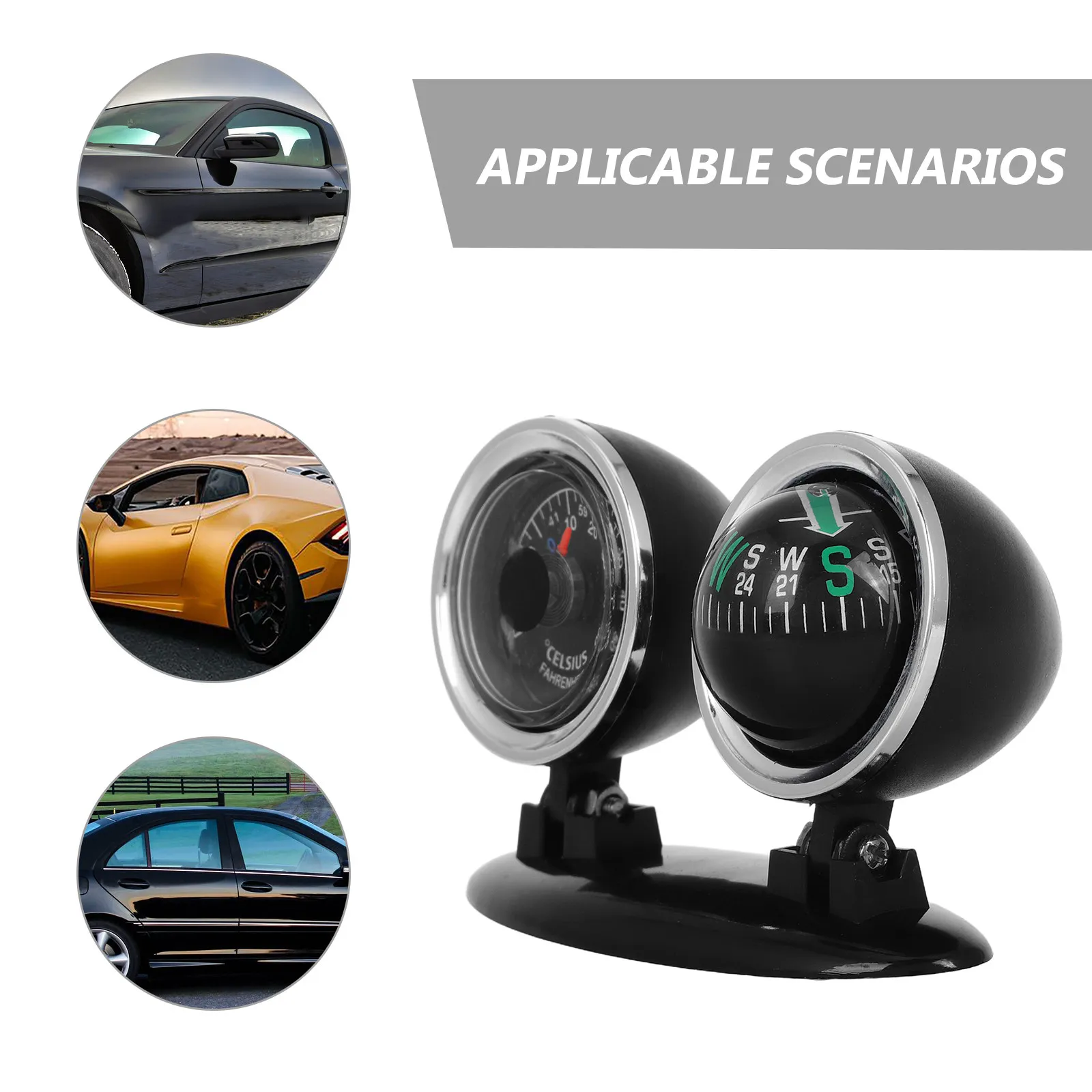 2 in 1 Vehicle Mount Dashboard Compass Car Thermometer Navigation Guide Ball Marine Boat Auto Interior Compass Multi Function view 6