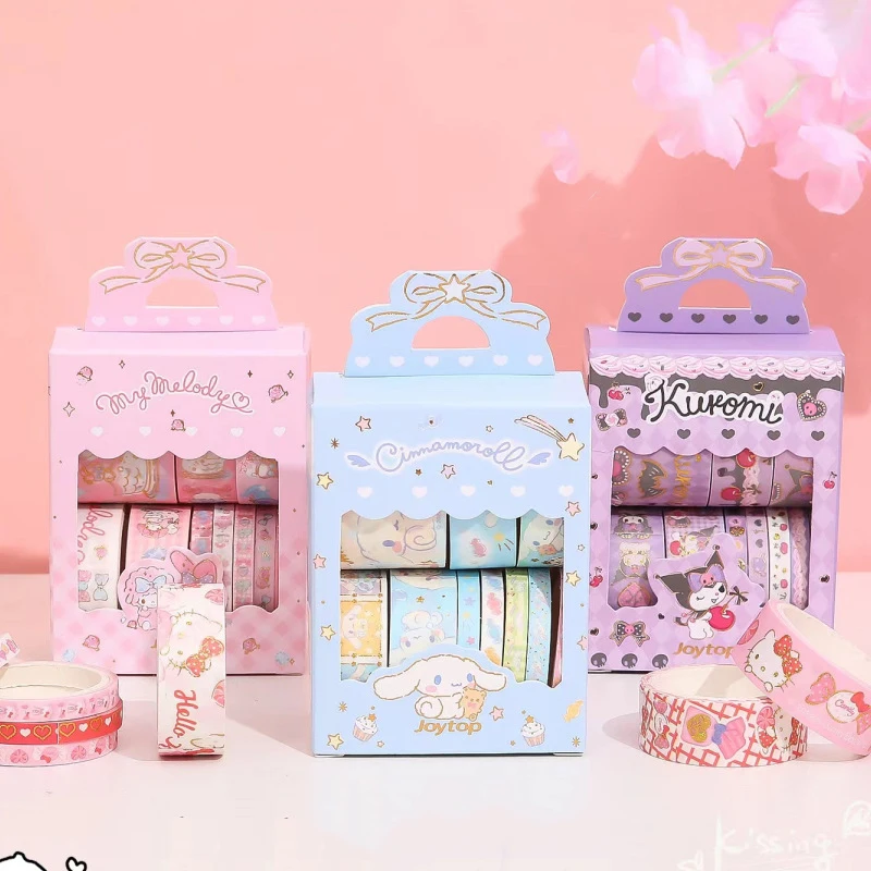 1/4box Sanrio Washi Tape 10 Rolls Hello Kitty Kuromi Cinnamoroll Diy Decorative Adhesive Tape Sticker School Supplies Stationery