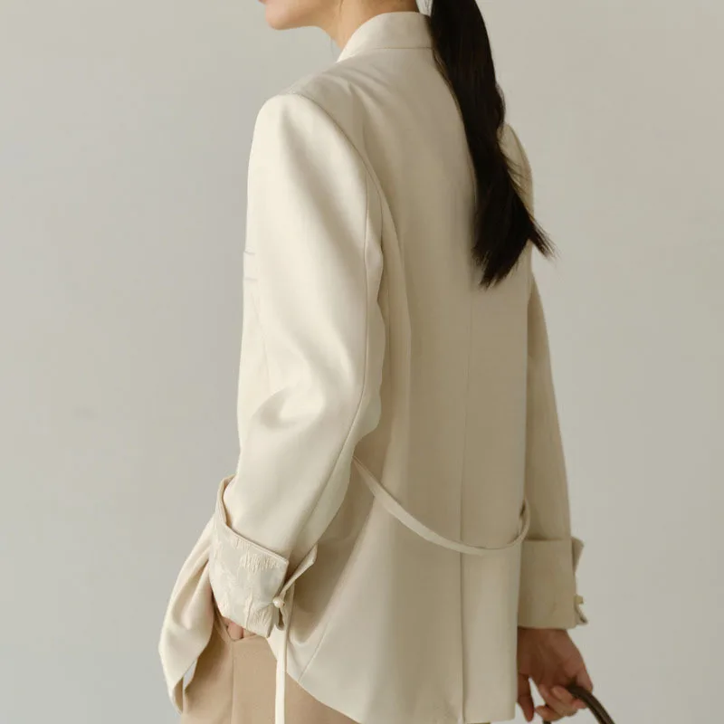 KWTX damesontwerper hoge kwaliteit jacquard satijn patchwork stropdas riem casual elegante luxe blazer lente zomer 2025,