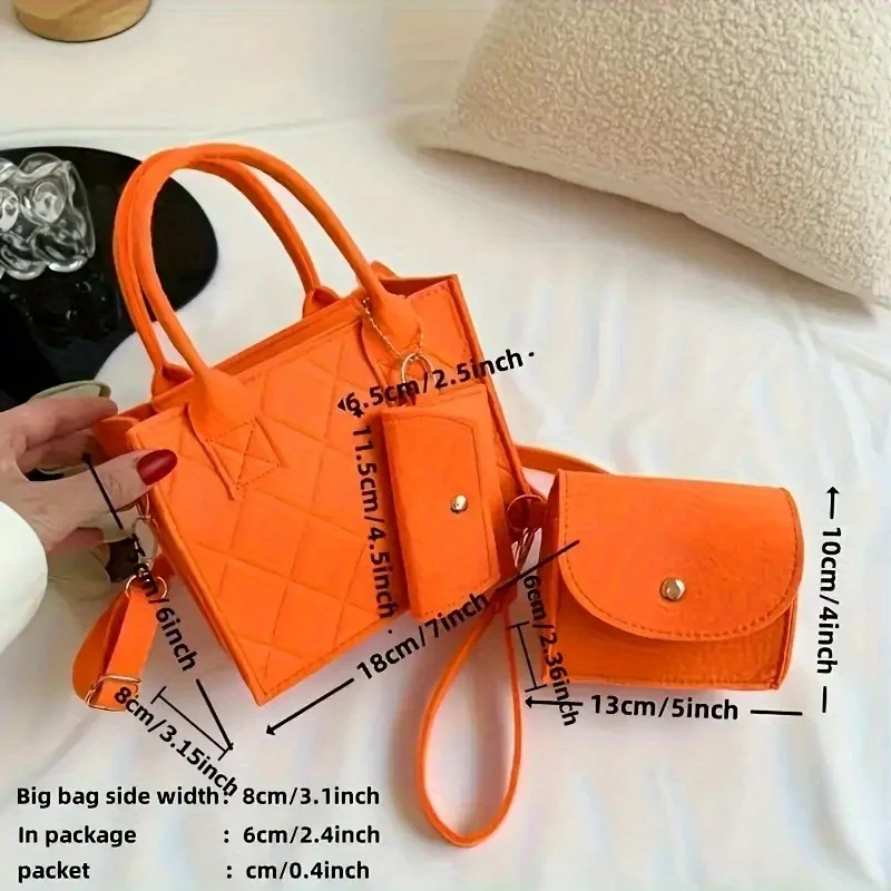 3pcs Women's Crossbody Bag and Handbag Set with Top Handle Design, Felt Quilted Tote Bag for Dating, Shopping, Work, Travel More image 4