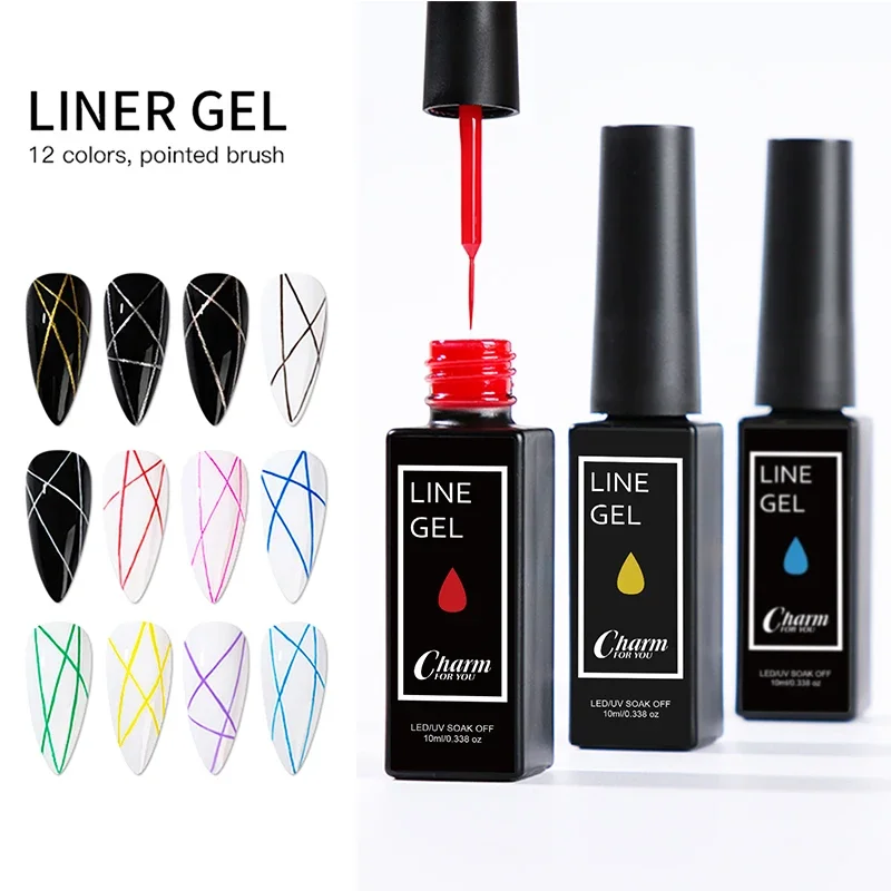 

12-Color 10ml Liner Gel Line French Nail Gel Polish Soak Off UV/LED Painting Gel Beautiful Semi Permanent Varnish Nail Painting