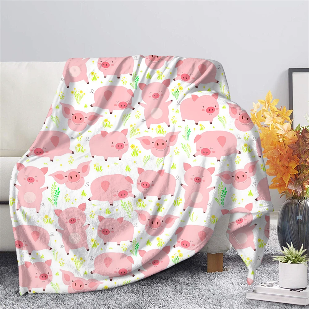 

HX Animal Piggy Flannel Blanket Fashion Funny 3D All Over Printed Throw Blankets for Beds Winter Plush Quilts Baby Blanket