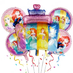 Disney Princess Foil Balloons Set, Cartoon Princess, Children's Birthday Party Decoration, Baby Shower Air Globos Toy, 5Pcs