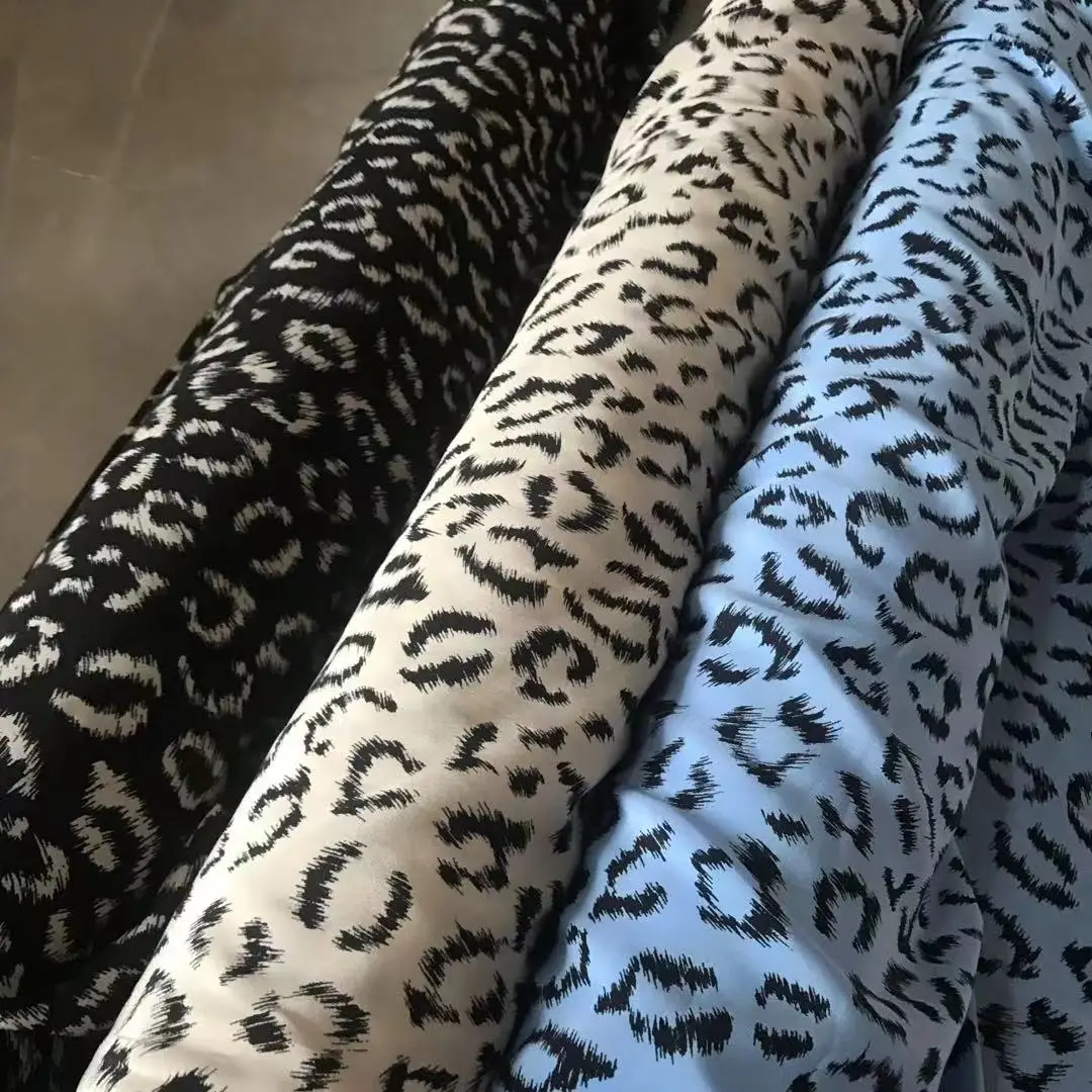 1 meter 100% Mulberry Silk 18 momme Heavy Crepe Silk Fabric Leopards Printed 140cm 55" wide by the yard XX109