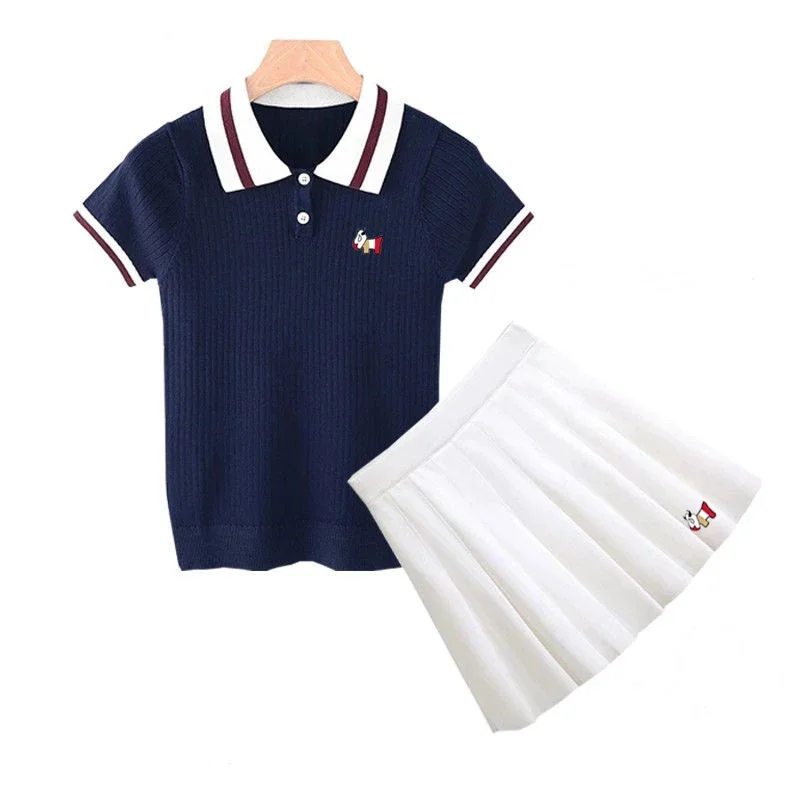 

Women's golf short sleeve top + pleated skirt two sets of summer new waist slim hot girls casual shorts knitted top