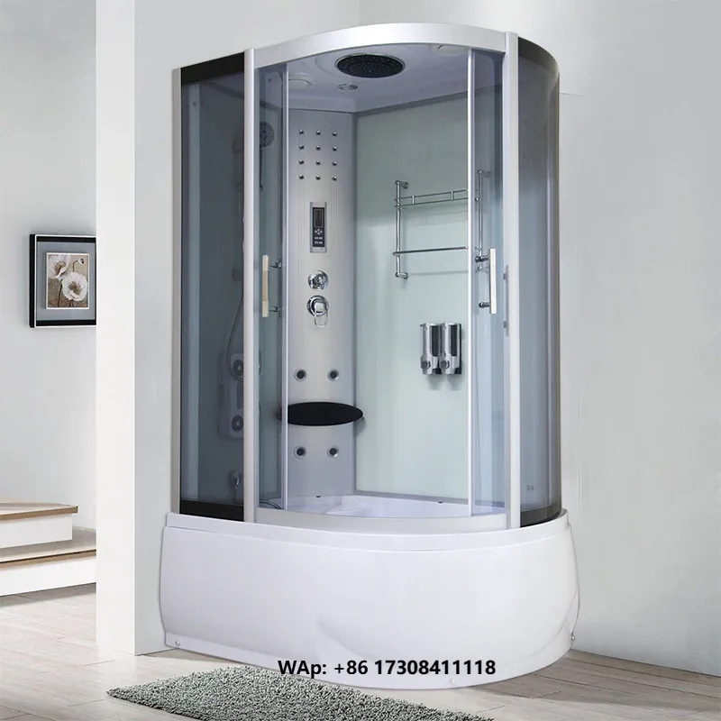 L-shaped Tempered Glass Steam Shower Back Panel with Frame for Bathroom