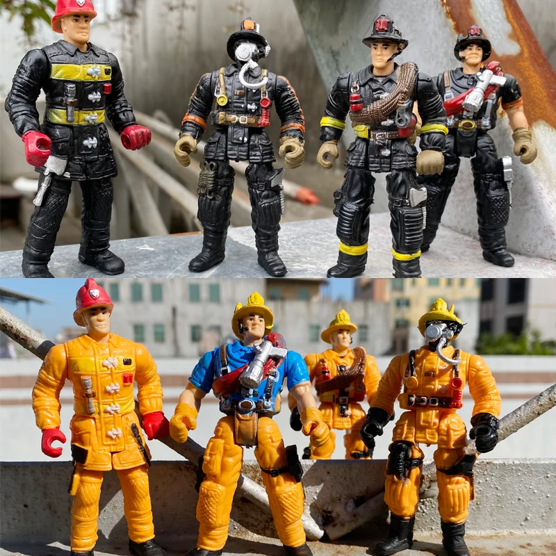 4 pollici vigili del fuoco pompiere Action Figures Worker Men Soldier Playset Model Toy Figurine Tool per bambini Boy Kid regalo di natale