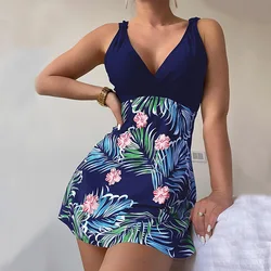 Kobiety z nadrukiem kwiatowym zestawy Tankini Bikini z wysokim stanem i szortami dwuczęściowy strój kąpielowy strój kąpielowy damski kostium kąpielowy sukienka plażowa