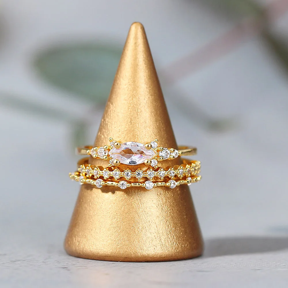 INS Style Gold Color Noble Trend Rings For Women Entry Lux Zircon Midi Finger Dainty Rings For Anniversary Jewelry KAR229