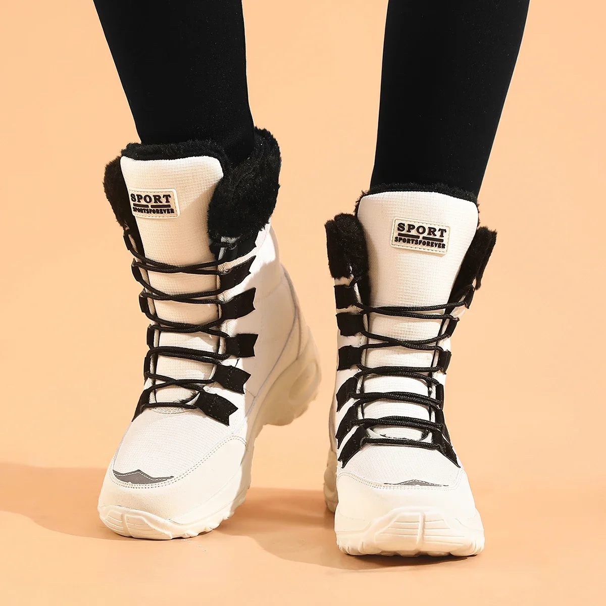 Women High Boots Platform Fur Warm Snow Boots Winter Shoes Waterproof Slip on Women Comfortable Outdoor Ankle Hiking Boots