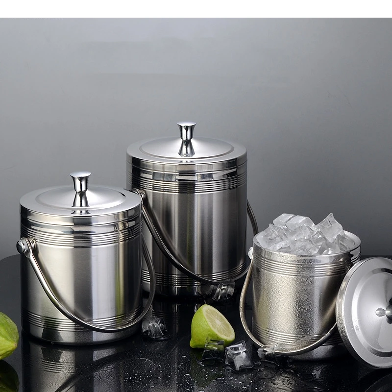 Verdickter doppelschichtiger Eiskübel aus Edelstahl, tragbar, für Getränke, Bar, Bier, Whisky, Champagner, Kühler, Wein