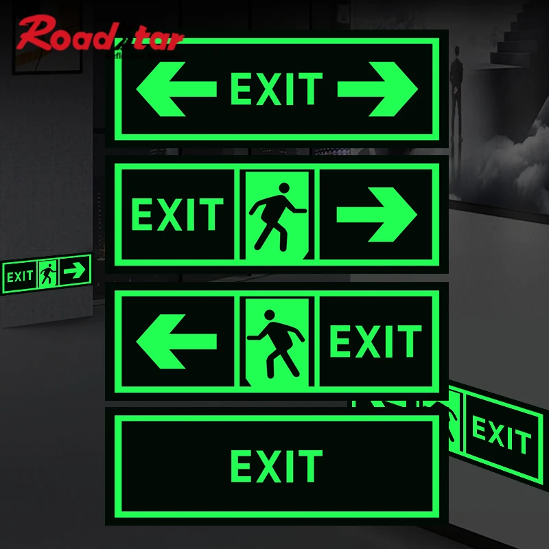 Roadstar 5Pieces Glow In Dark Photoluminescent Sign  Exit Sign Walls Sticker Safety Stage Night Vision Home Decoration