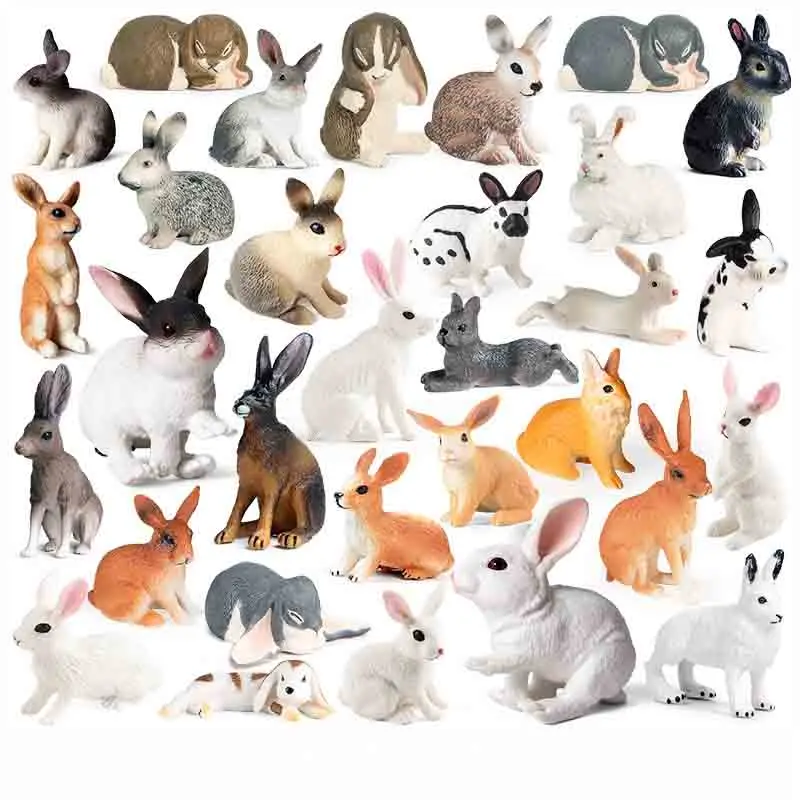 Oenux Simulation Rabbit Figurine Hare Lop Angora White Wild Animal Model Realistic Bunny Statue Home Decor Display Collection