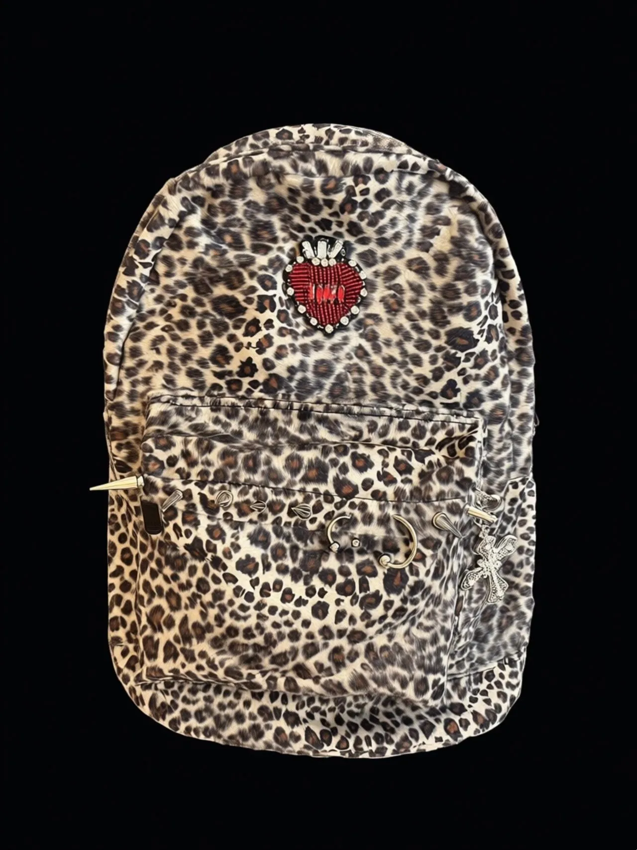 

Милый и модный рюкзак ручной работы в стиле DIY, дизайнерский рюкзак с заклепками в стиле панк, стильная сумка через плечо с сердечками и леопардовым принтом