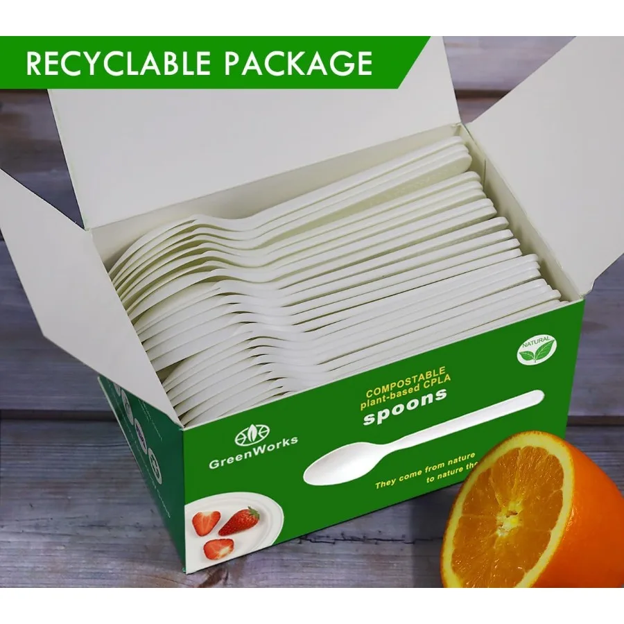 ملاعق قابلة للتحلل شديدة التحمل للمناسبات الخارجية وتناول الطعام وصديقة للبيئة ومعتمدة من BPI عدد 100 كبير للاستعمال مرة واحدة #4