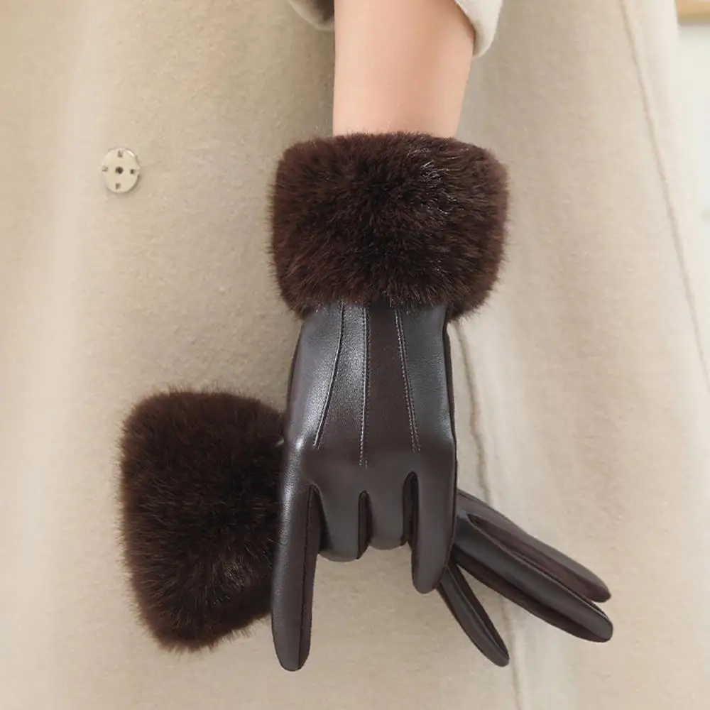 

Женские перчатки из искусственной кожи, мягкие перчатки с отделкой из искусственного меха, манжеты, толстые ветрозащитные перчатки для вождения, женские модные элегантные вечерние перчатки