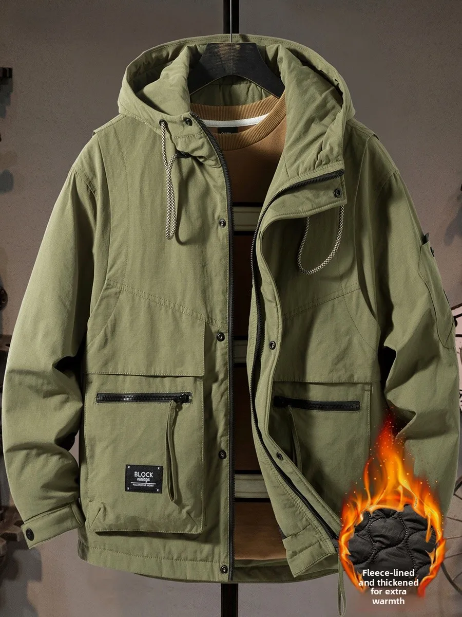 

Men's Winter Cotton-Padded Work Jaet Loose Fit Hooded Outdoor Casual Windproof Climbing Coat Youth ular Modern Sle
