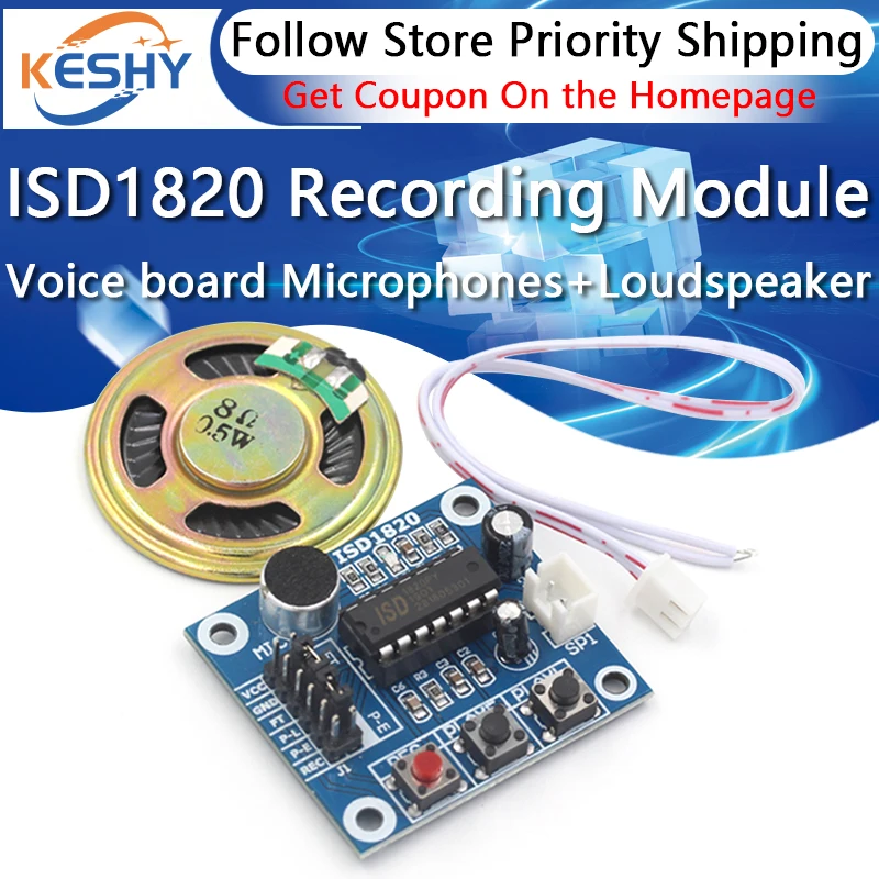 ISD1820 recording module voice module the voice board telediphone module board with Microphones + Loudspeaker