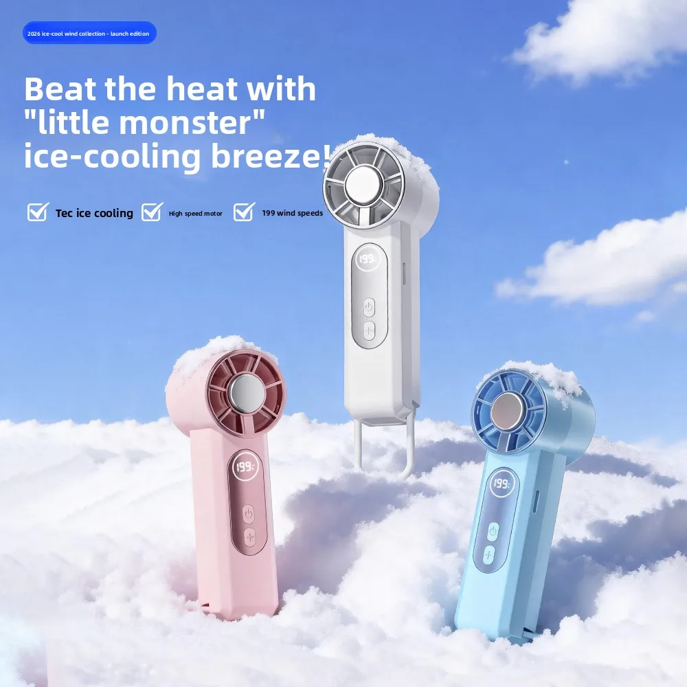 2026 New Ice Compress Handheld Portable USB Charging Digital Display 199 Levels High Number Mini Outdoor Small Fan