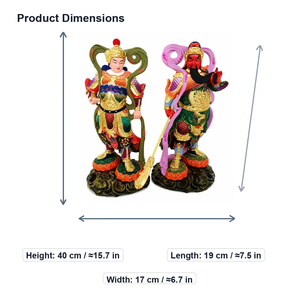 Hand Carved Hinoki Wood Wei Tuo Guan Gong Bodhisattva Statue for Traditional Chinese Buddhist Living Room Home Decor Gift