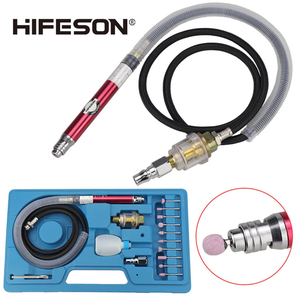 HIFESON Pneumatic Sanding Pen Air Die Grinder Kits Mini Polishing Engraving Tools Air Mill Scribe Hammer