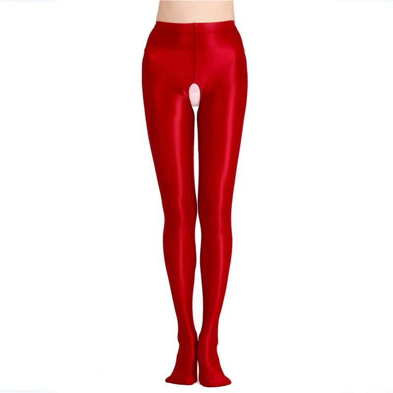 Women Sexy Open Crotch Pantyhose Glossy Wetlook High Waist Exotic Tights Oily Shiny Smooth Hiny Leggings Pants 8 Colors