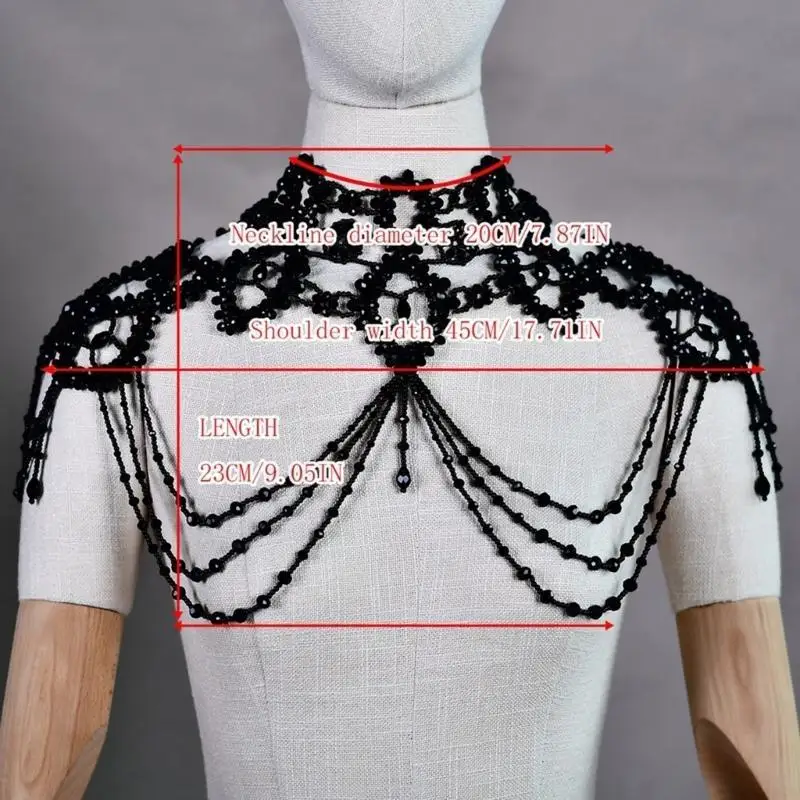 39BD Modische mehrschichtige Perlenkette, stilvoller Perlen-Schulter-Wickelschal, Brustschmuck für tägliche Outfit oder – Detail 6