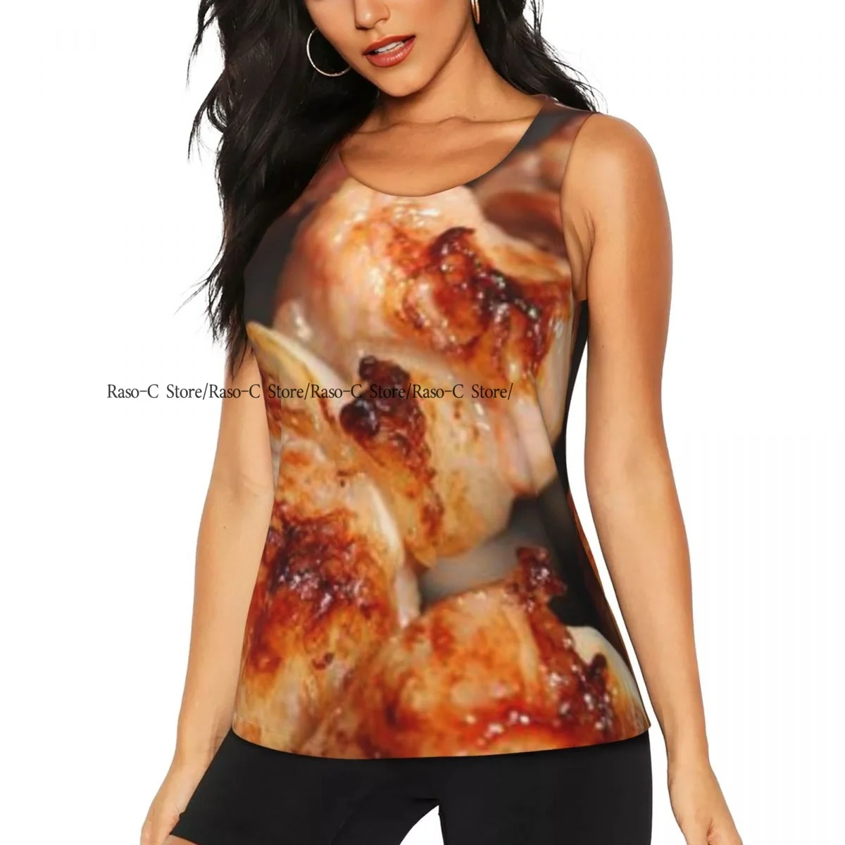 Women Sport tank Tops Loose Yoga Tops Quick Dry Workout Sport Tops Meat With Sauce Prepare On Fire Yoga Shirt