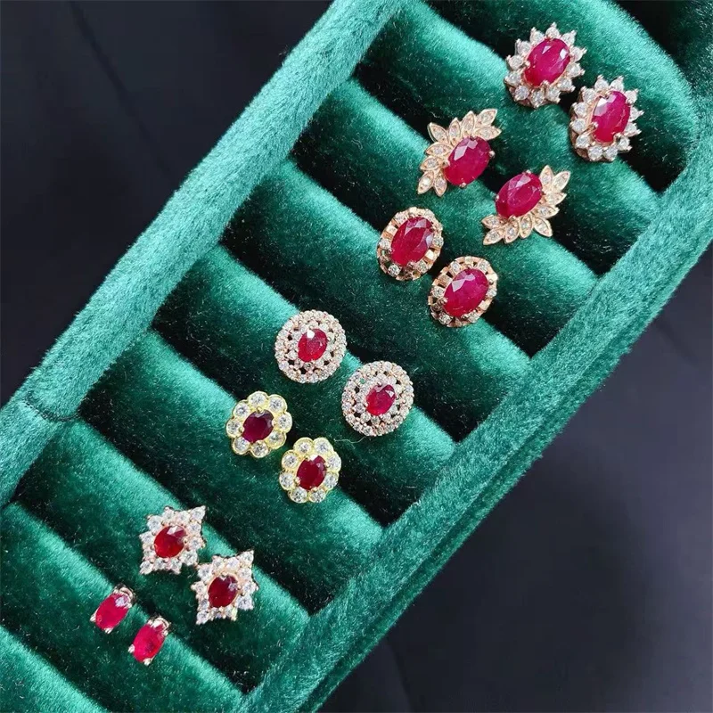 

Серьги-гвоздики из стерлингового серебра 925 пробы с натуральным голубиным кровьим рубином для женщин, рождественский подарок для девочек и леди, простые ювелирные изделия