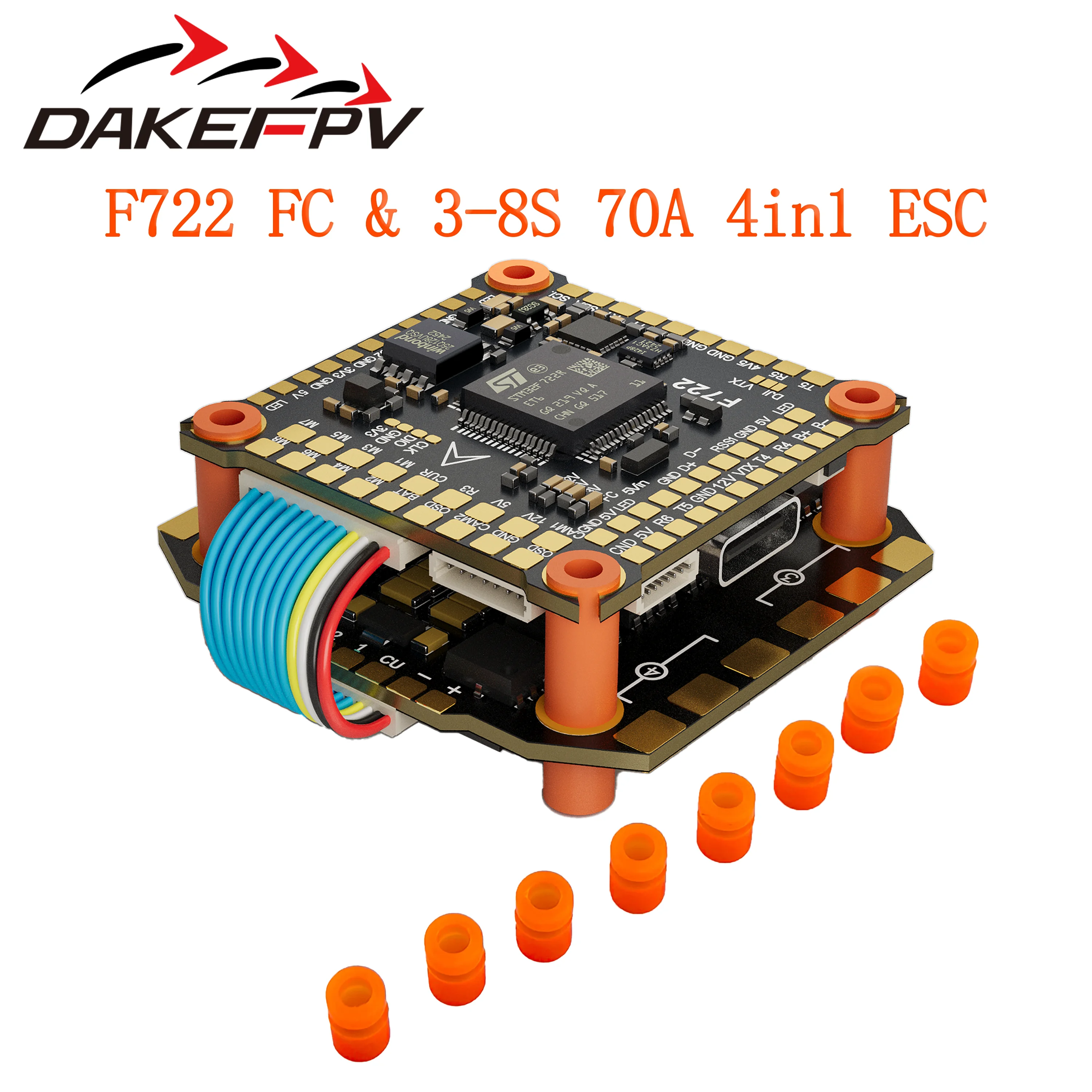 Image of DAKEFPV F722 Flight Stack F722 Flugsteuerung 55A/60A ESC 3-8S Lipo 30,5x30,5mm ICM42688 Gyro für ferngesteuerte FPV-Renndrohnen
